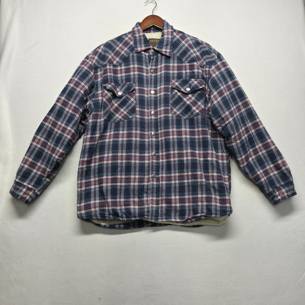 Roper Men's Fleece Lined Western Plaid Flannel Shacket Metal Snaps Size Large